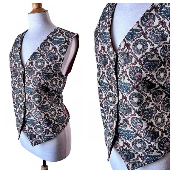 Vintage Bobbie Brooks Christmas Brocade 1990s Vest - Large - Picture 3 of 10